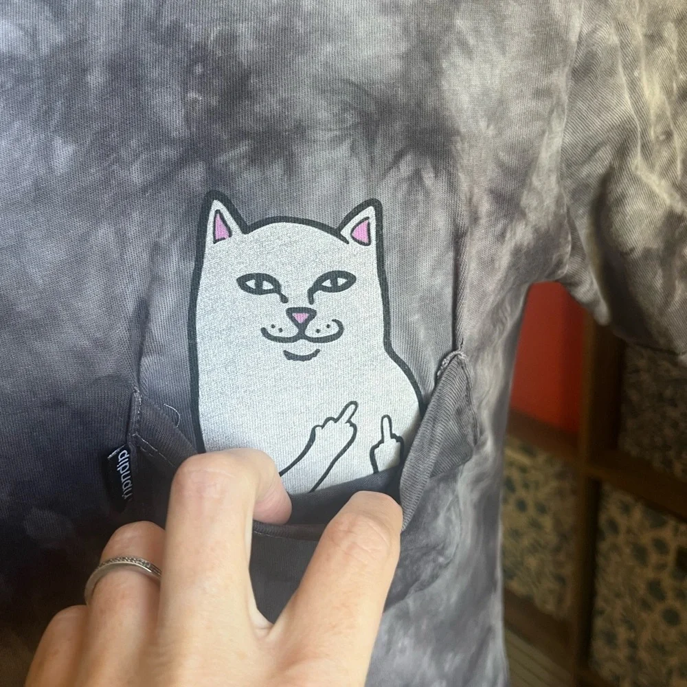 Ripndip cat middle finger tie dye tee grey size small - Picture 3 of 6